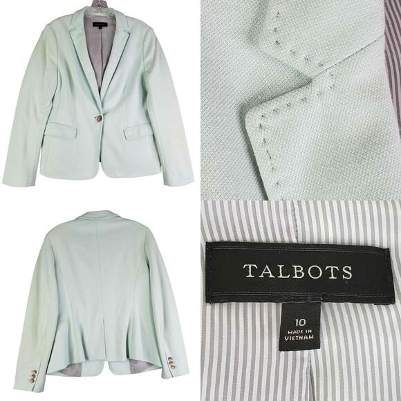 Talbots Blazer Jacket Womens Size 10 Stretch Knit Button Mint Green Lined - Picture 1 of 8